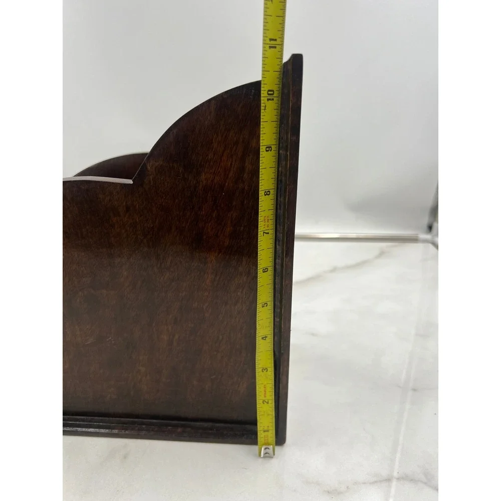 World Market Carved Mango Wood Magazine Holder Dark Brown Floral Office Storage